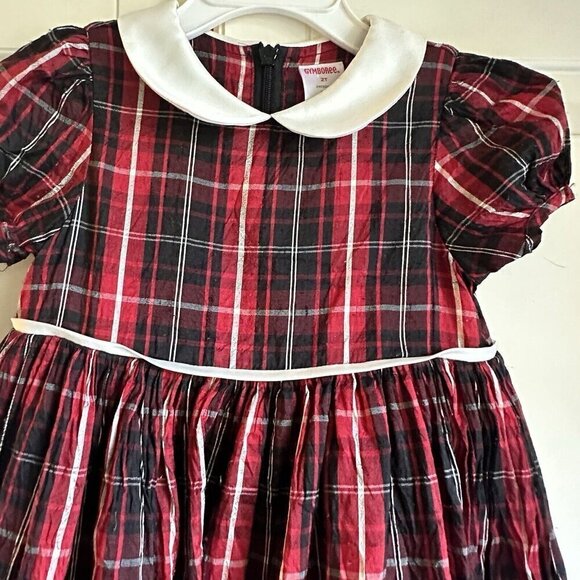 Gymboree Silk Dress Girls 2T Red Plaid‎ Peter Pan Collar Classic Holiday Dress - Picture 2 of 7